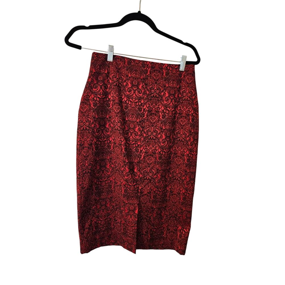 Worthington Size 6 Red and Black Jacquard Pencil Skirt